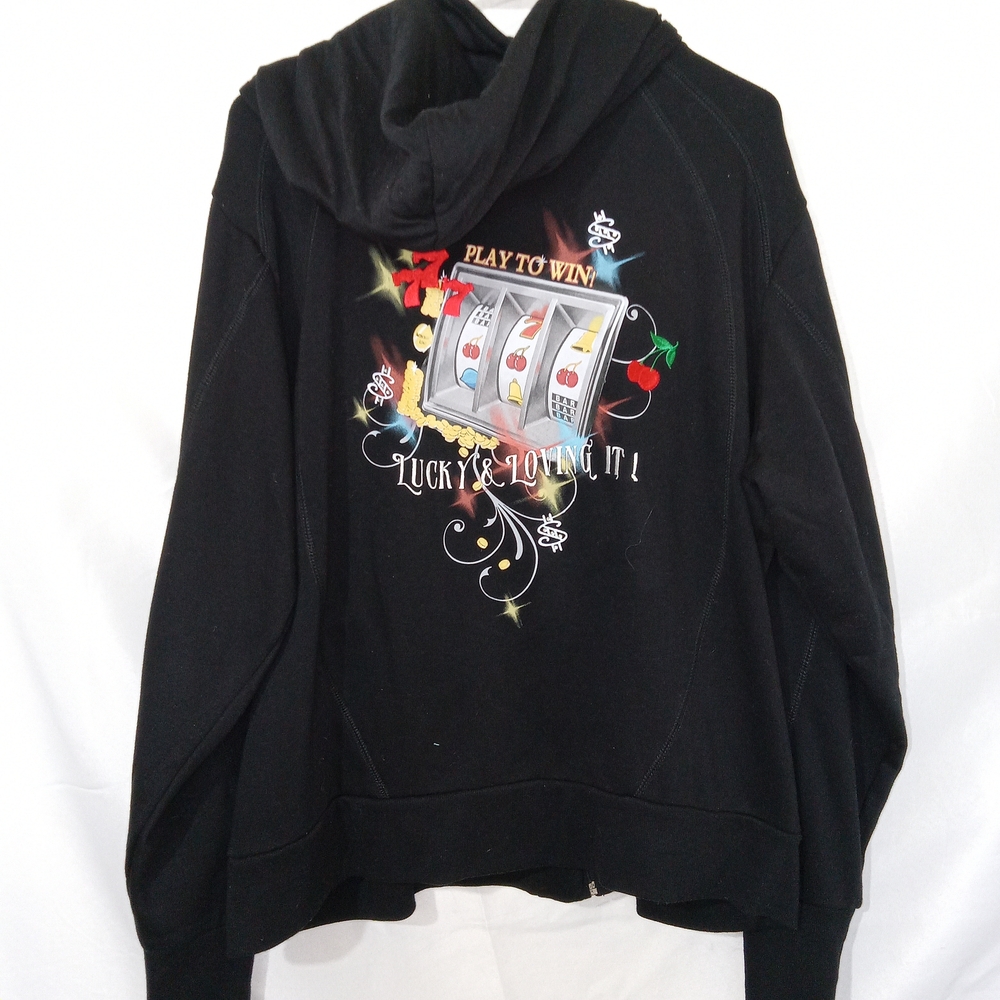 Y2K Lucky Girl Graphic Zip Hoodie Black Retro Size 2X Bradford Exchange - Picture 3 of 8